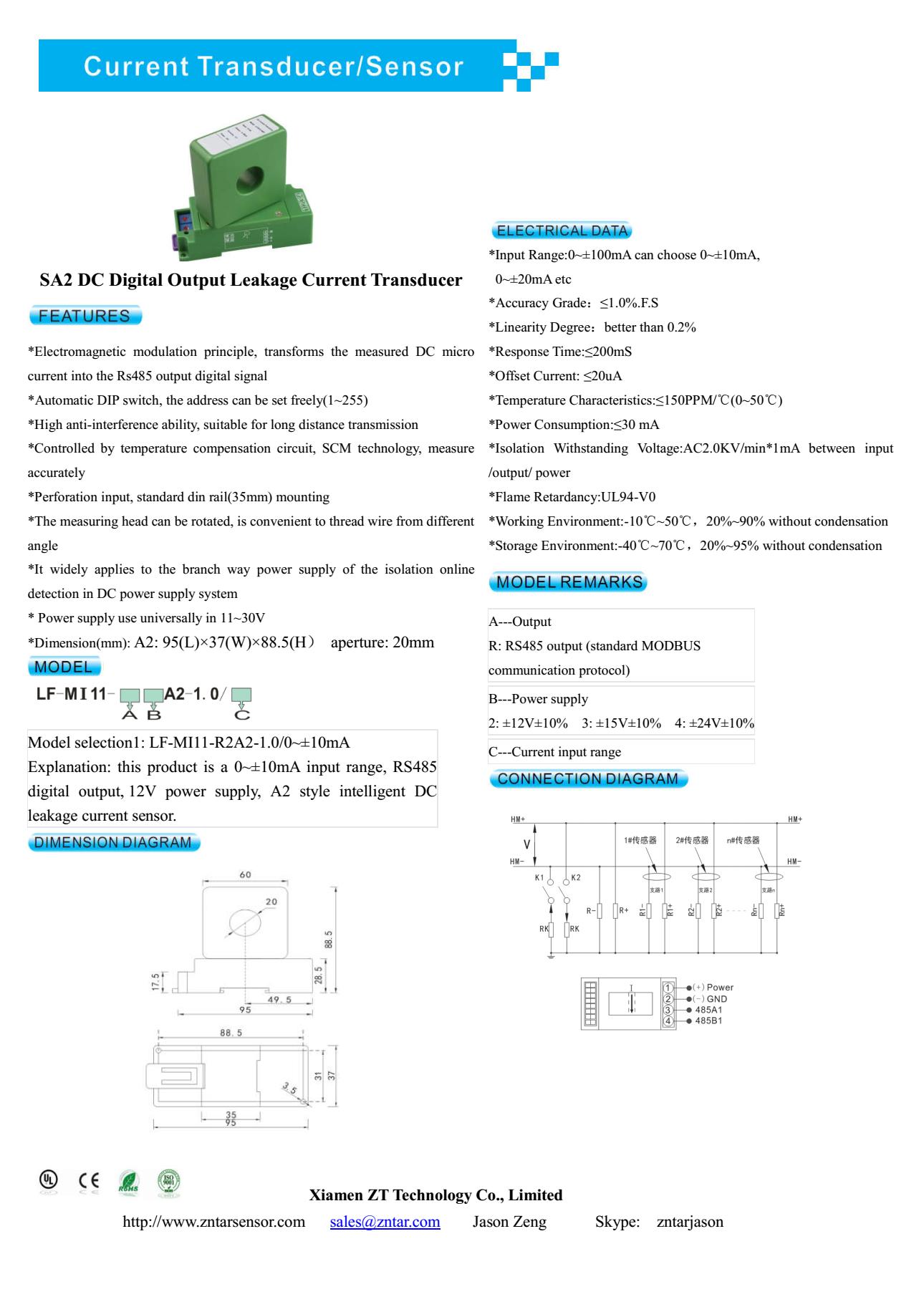 SA2 Digital Output DC Leakage Current Sensor